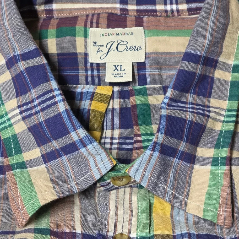 J Crew Shirt Men XL Indian Madras Plaid Button‎ Down Multicolor Long Sleeve